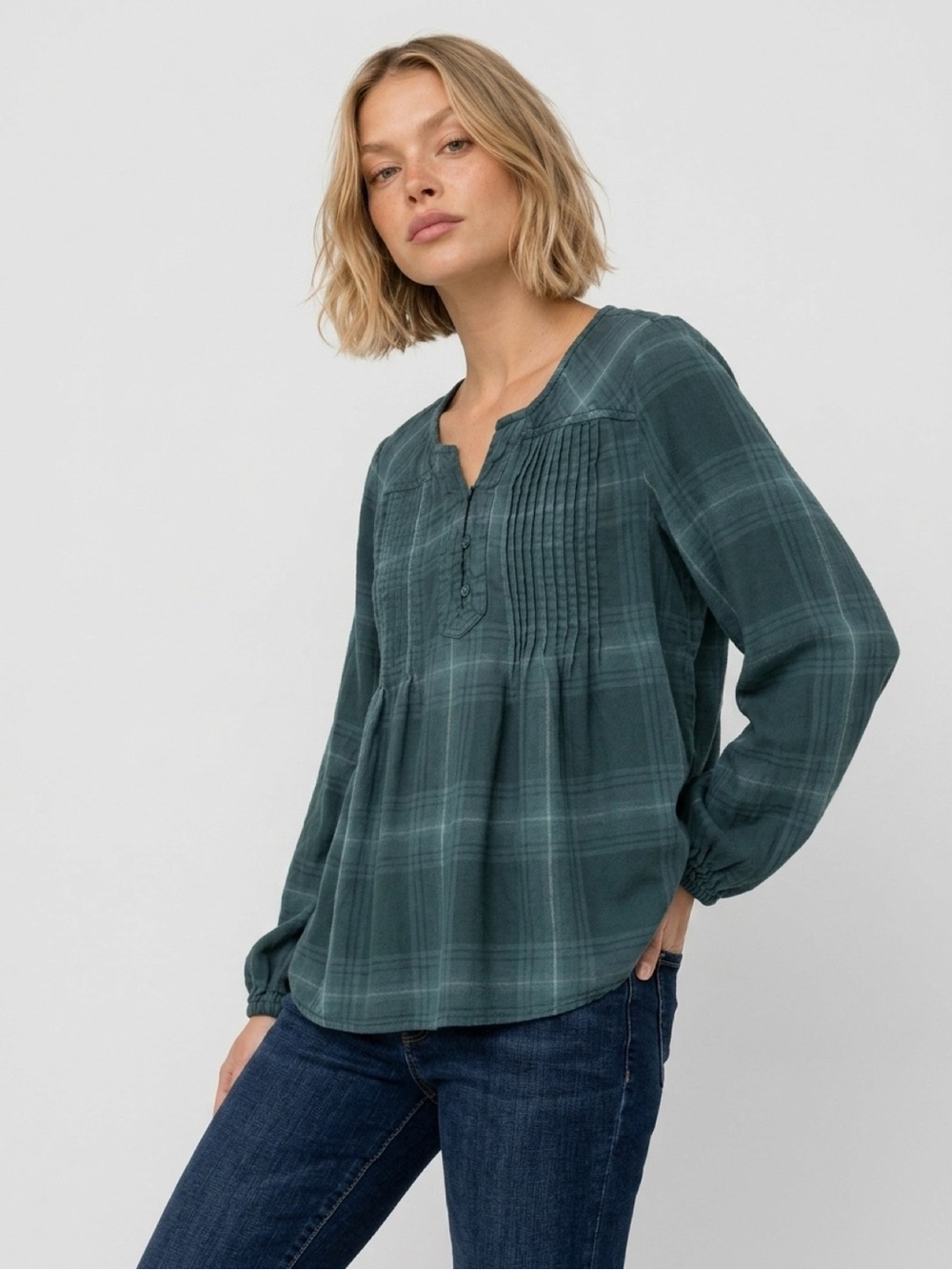 Style & Co. Teal Pintuck Button-Front Tunic